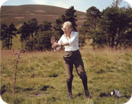 Gerda aged 82 practising tai-chi  on a Scottish mountainside